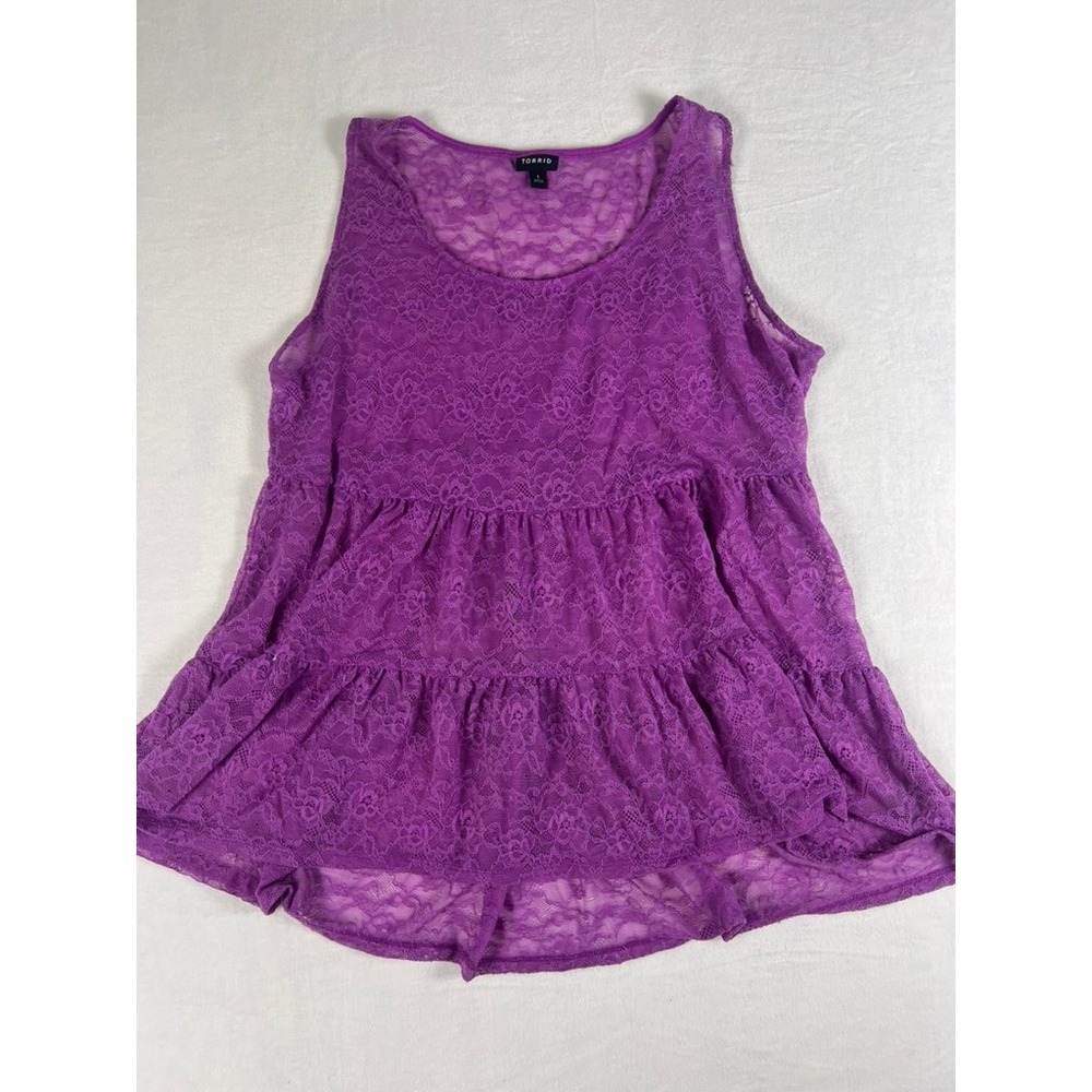 Torrid W‎ 1/14-16 Lace Top Purple Tiered Babydoll Sheer Floral Coquette Romantic